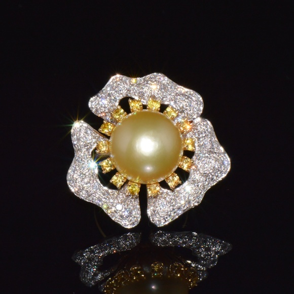 CERTIFIED NATURAL 26CTS VS F DIAMOND 15MM SOUTH SEA PEARL SAPPHIRE 18K GOLD RING - Picture 10 of 14